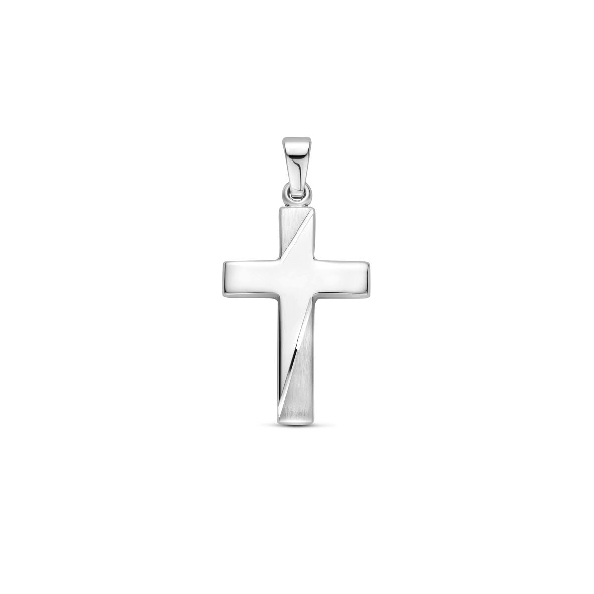 Zilveren kruis hanger van gerhodineerd 925 zilver met een luxe, glanzende afwerking en een strakke vorm.