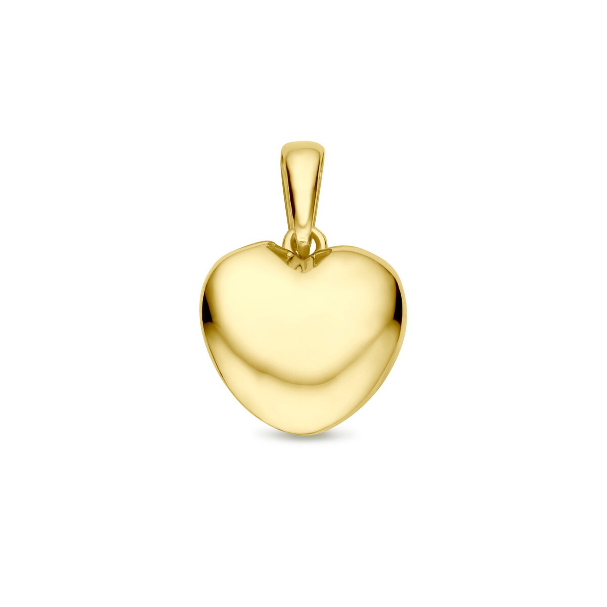 Geelgouden hartjeshanger met een gladde, glanzende afwerking.