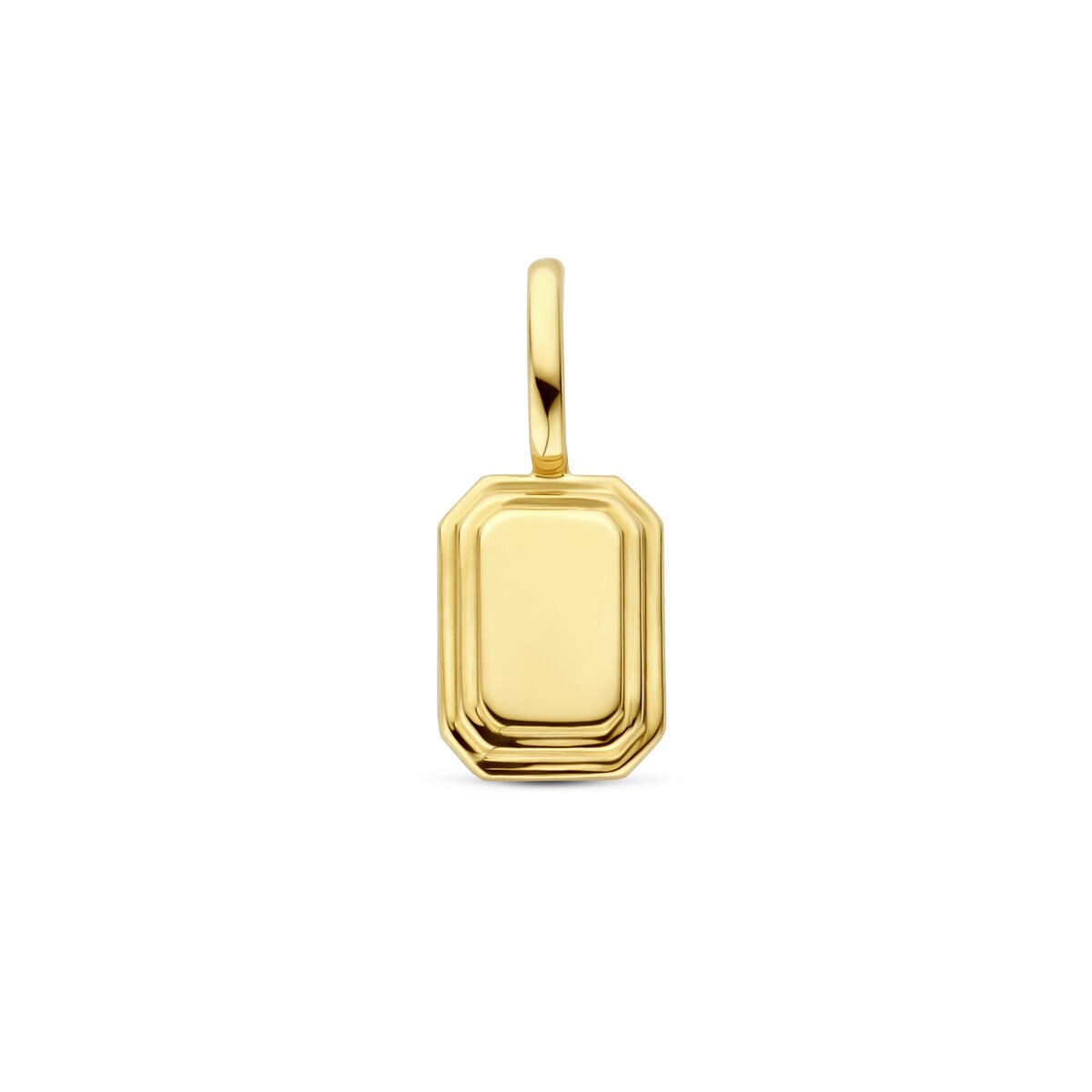 Geelgouden graveerhanger in miniatuurformaat met een rechthoekige, gladde afwerking.