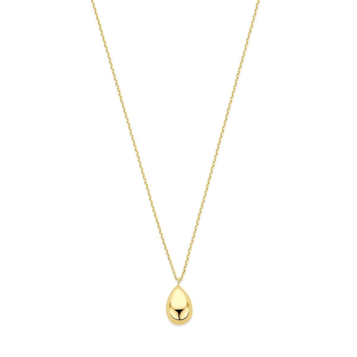 14k geelgouden collier met een druppelvormige hanger en een fijne schakelketting.
