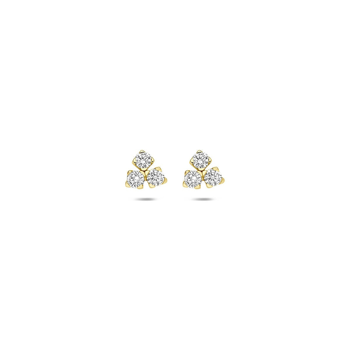 Geelgouden driehoek oorknoppen met lab grown diamanten, totaal 0,07 ct.