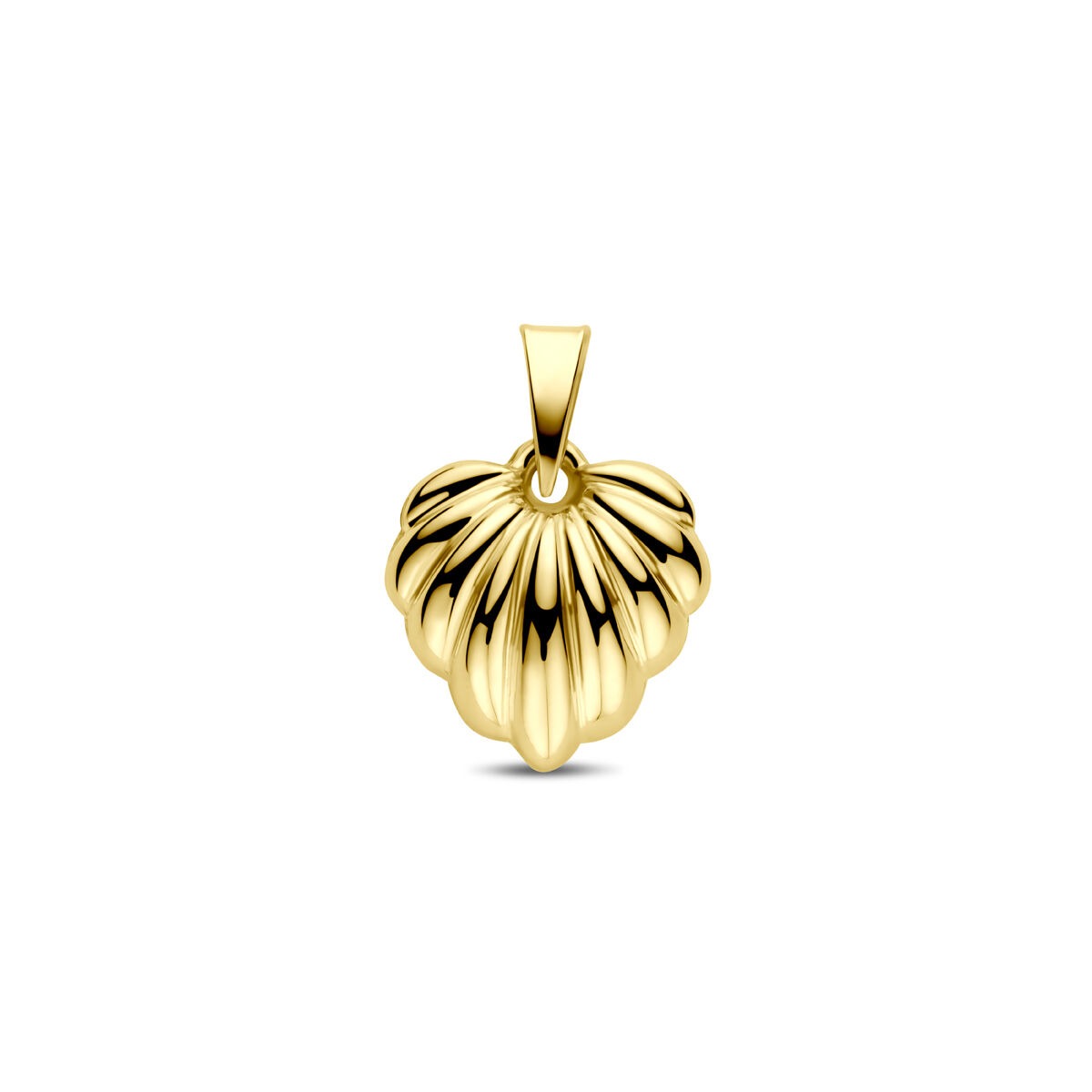Geelgouden hartjes hanger van 14k met een golvende, gedetailleerde afwerking van 18 mm.