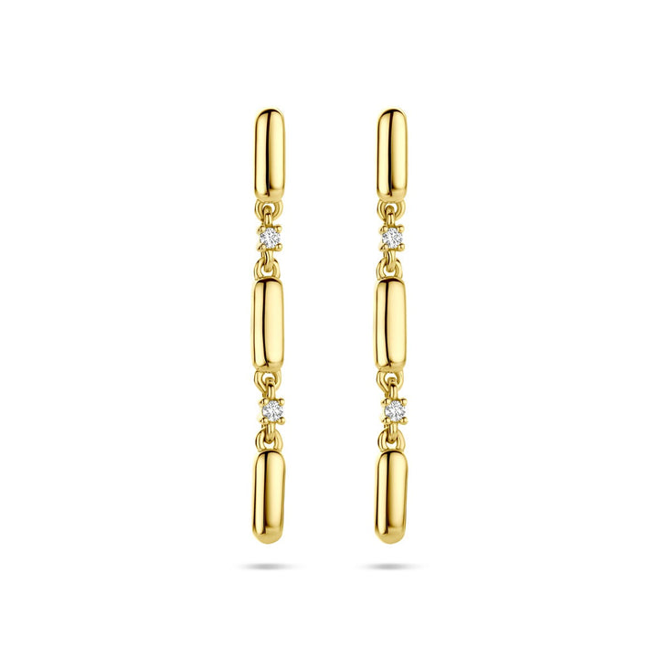 Gouden oorhangers met diamant – 14k geelgoud, 0.06ct briljantgeslepen (2x 0.03ct) h si 32 mm