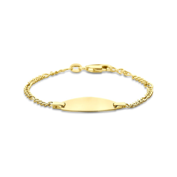 14k geelgouden kinder graveerarmband met gourmet schakel 11 - 13 cm