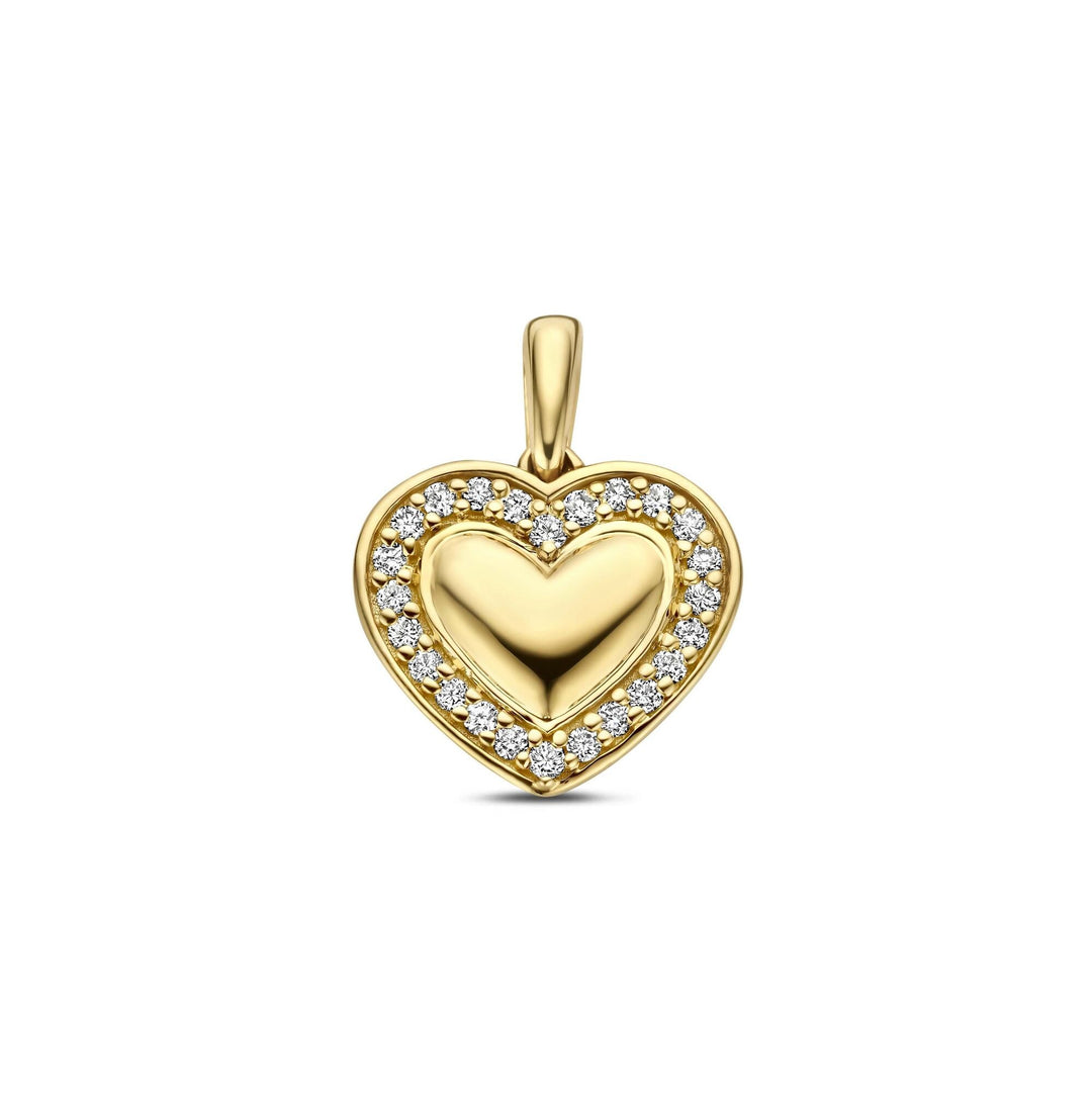 14k Geelgouden hart hanger met lab grown diamant 0,11 ct