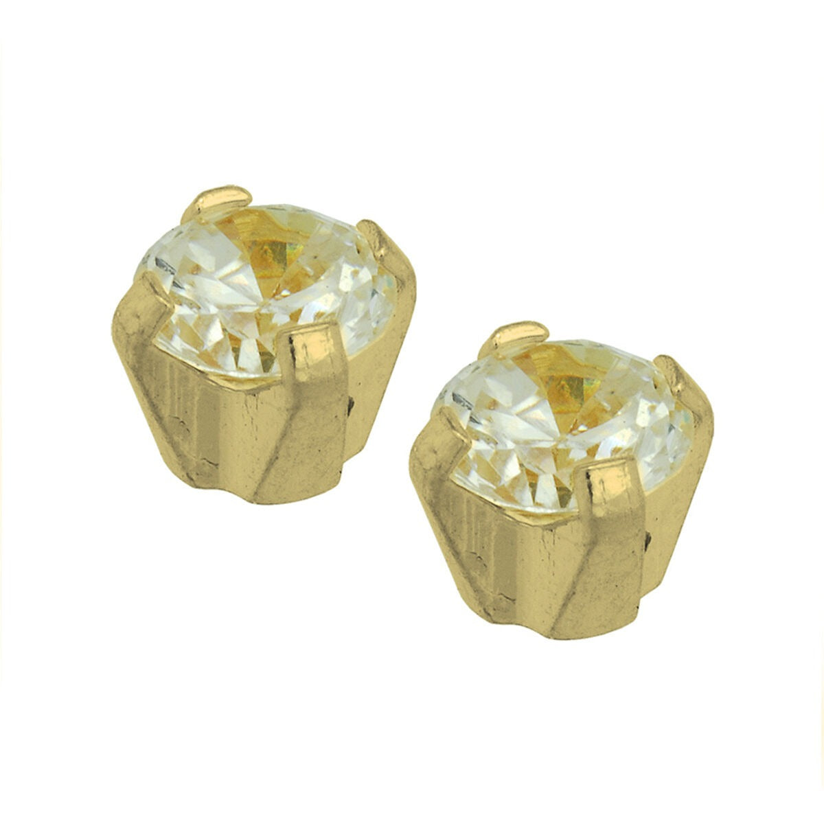 Gouden schietknopjes met heldere zirkonia, geschikt voor push through systeem, in paar.
