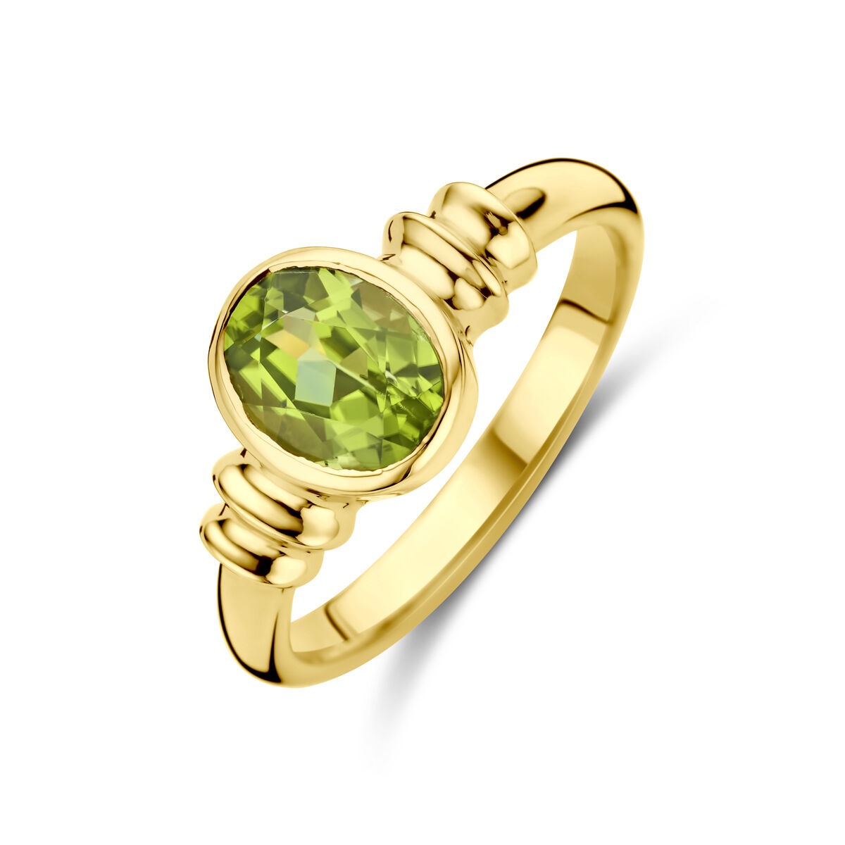 Gouden dames ring – 14k met peridoot in ovale slijpvorm