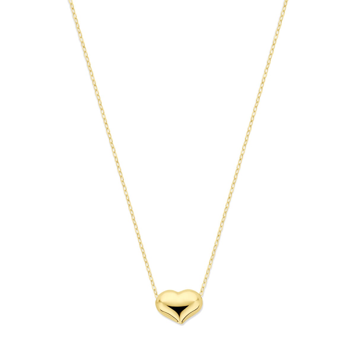 Geelgouden collier met een hartvormige hanger en fijne schakelketting.