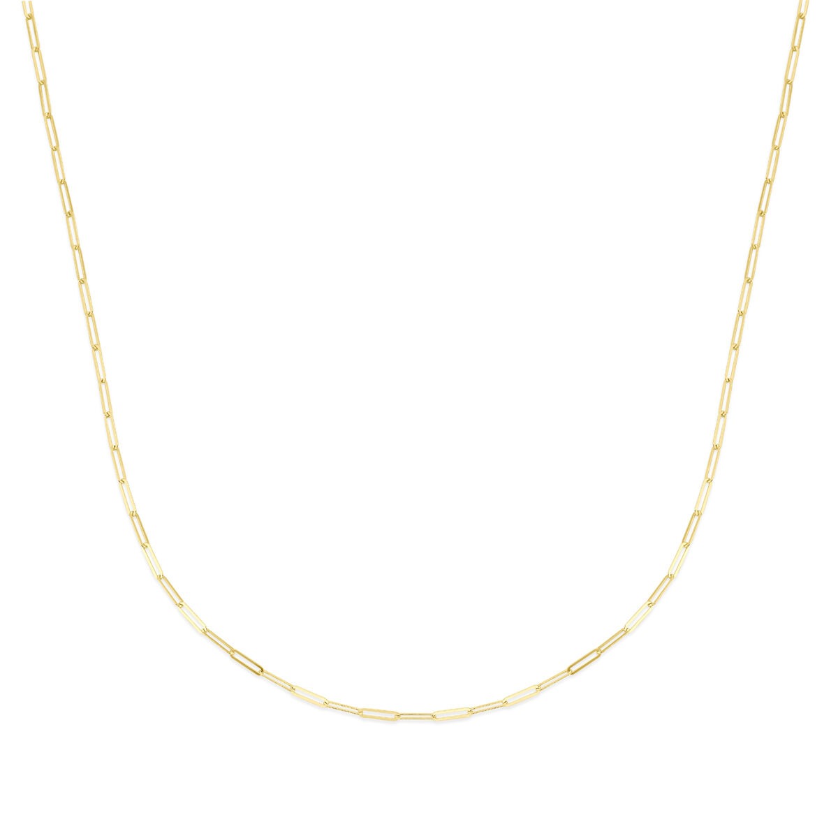 Gouden paperclip schakelketting van 14k, 1,8 mm breed en 45 cm lang, zonder hanger.