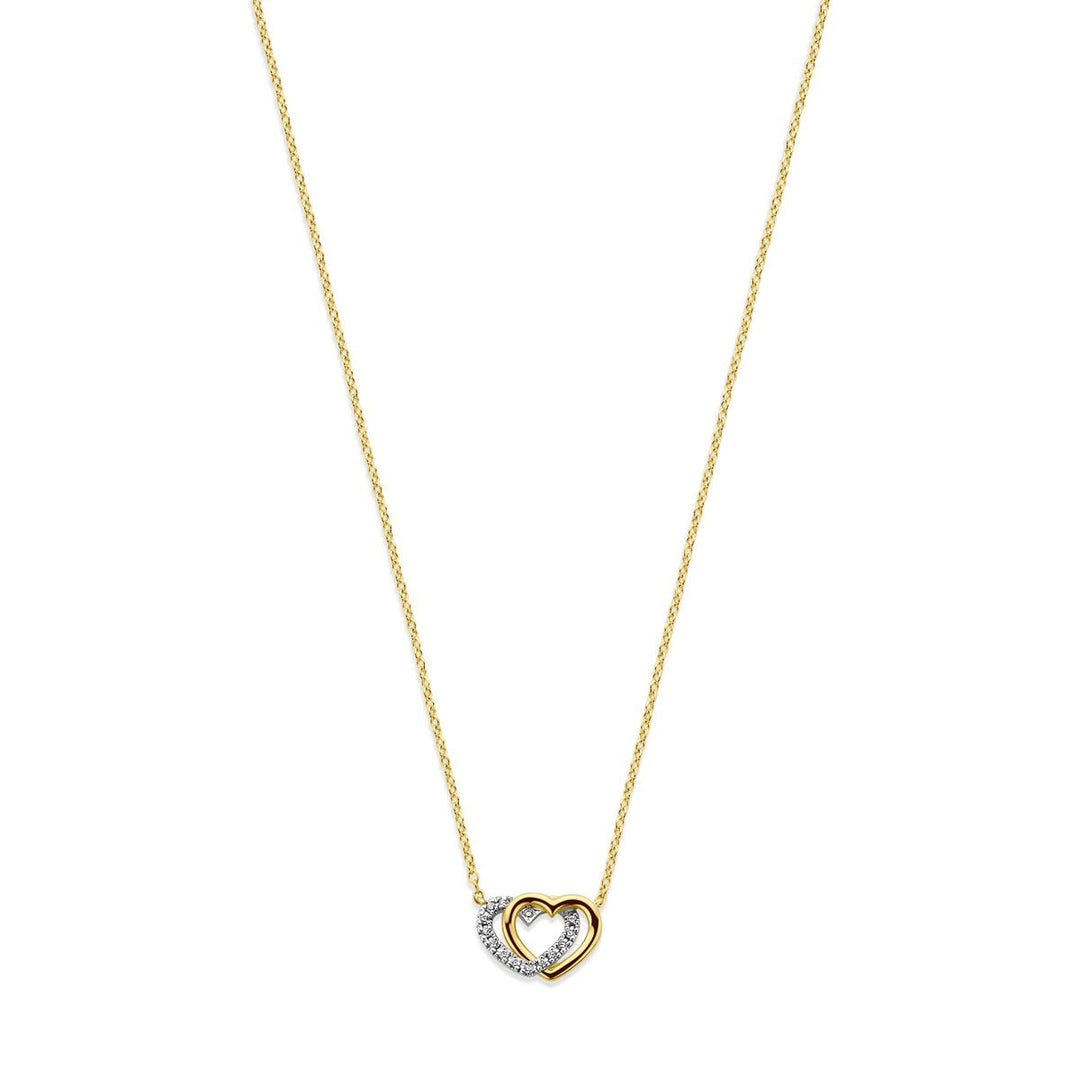 14k Geelgouden ketting met hartjes en diamanten