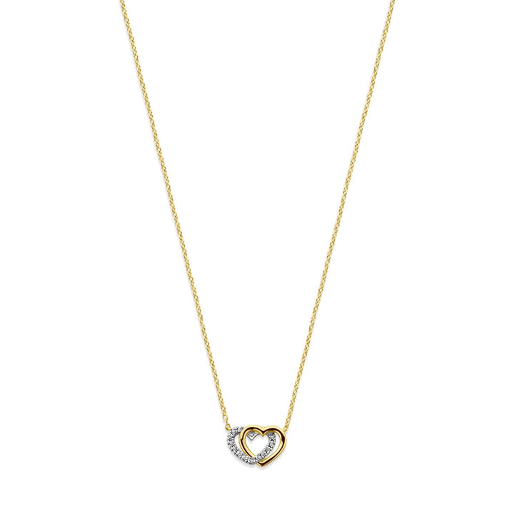 14k Geelgouden ketting met hartjes en diamanten