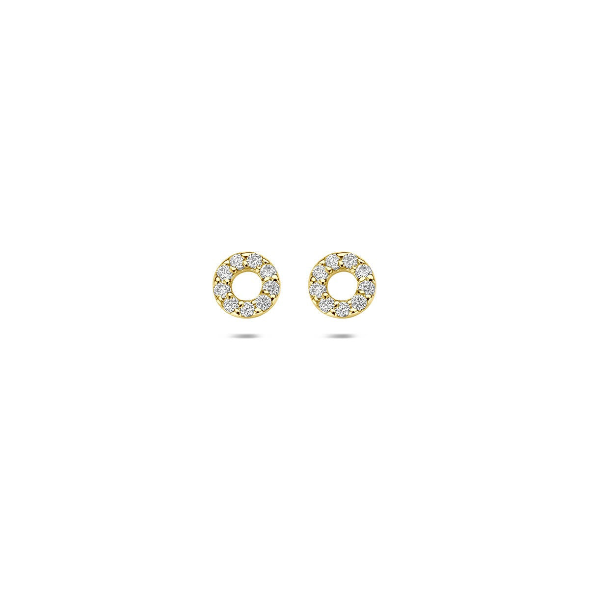 Geelgouden oorknoppen met een cirkelvorm en lab grown diamanten van 0,092 ct.