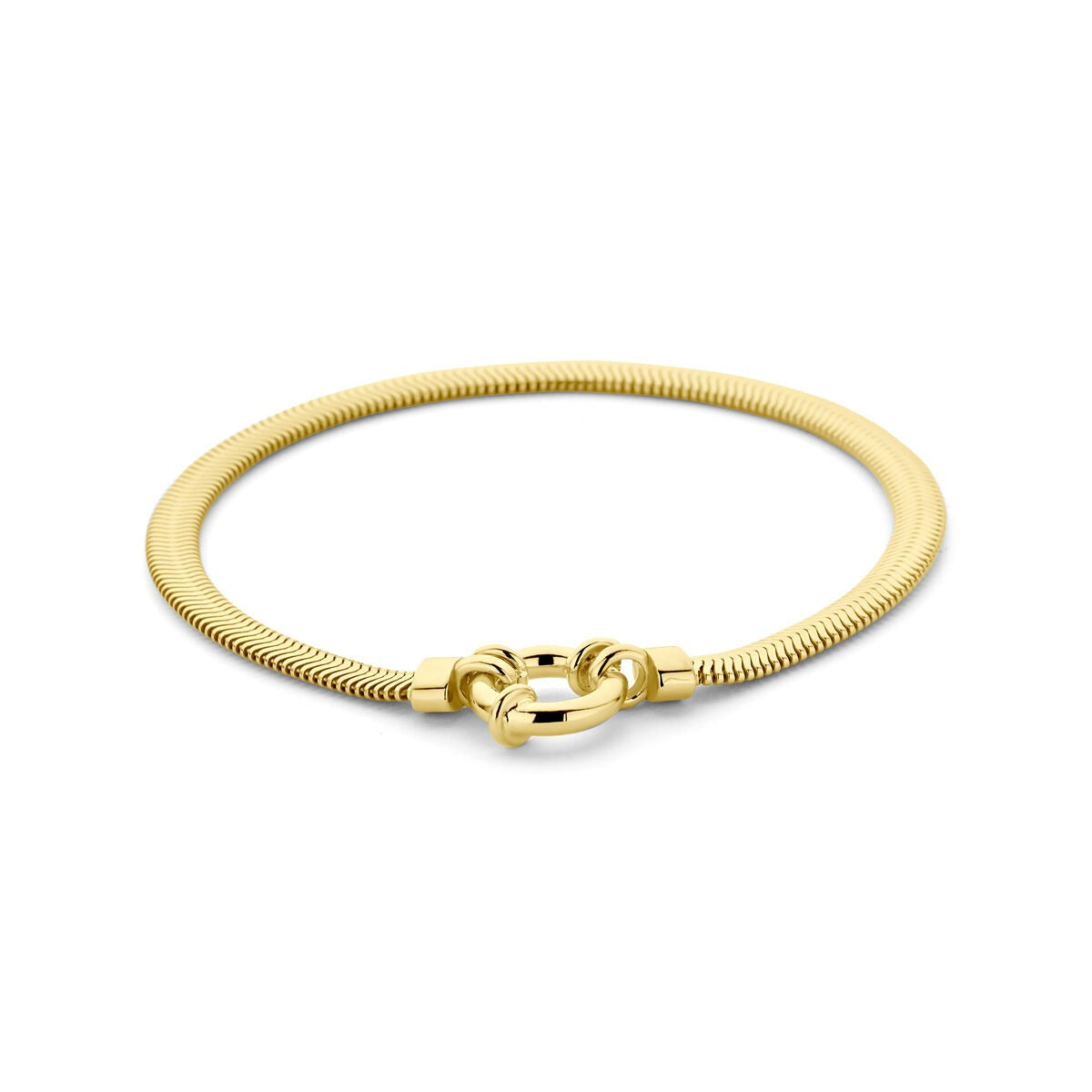 Vergulde 925 zilveren armband met een slangenmotief en een platte schakel, afgewerkt met een stevige sluiting.