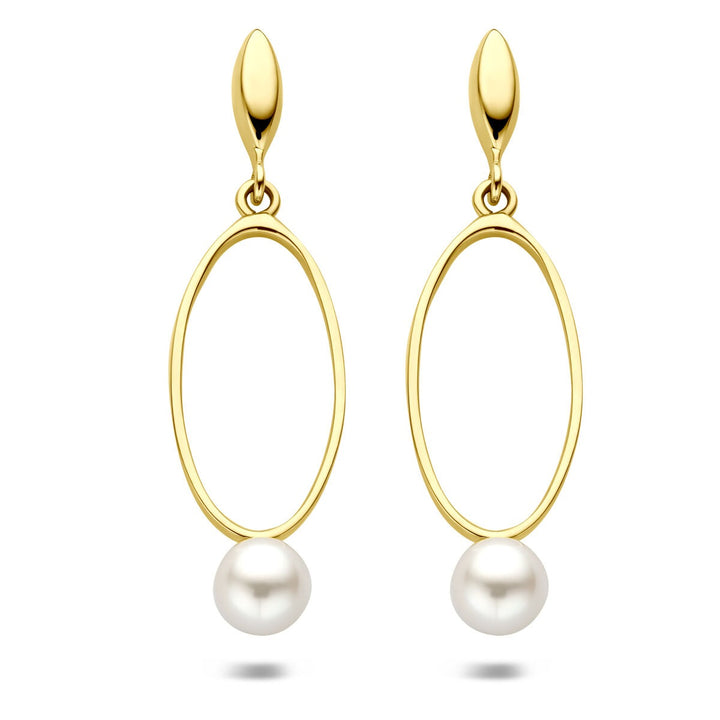 14k geelgouden oorhangers met parel 37 mm