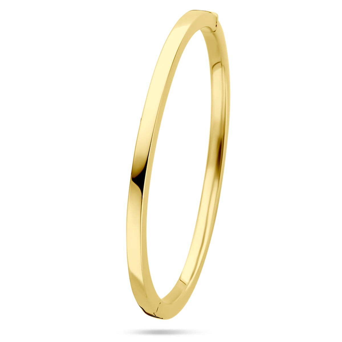 14k geelgouden bangle – 4 mm breed, met scharniersluiting