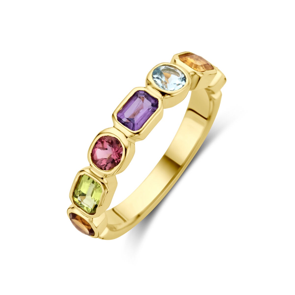 Gouden dames ring – 14k met amethist, topaas, citrien en peridot