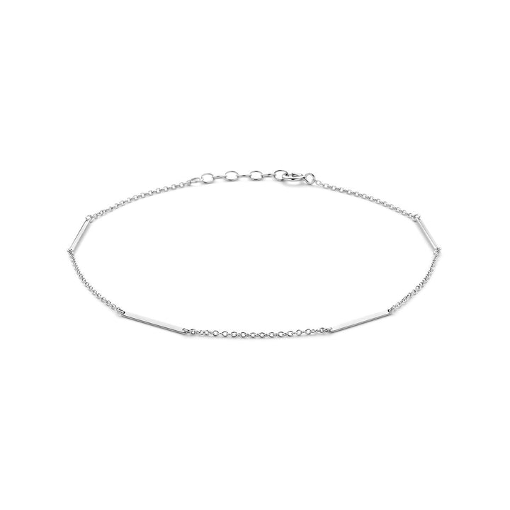 Zilveren enkelbandje met staafvormige plaatjes – gerhodineerd 925 zilver, 24–26 cm