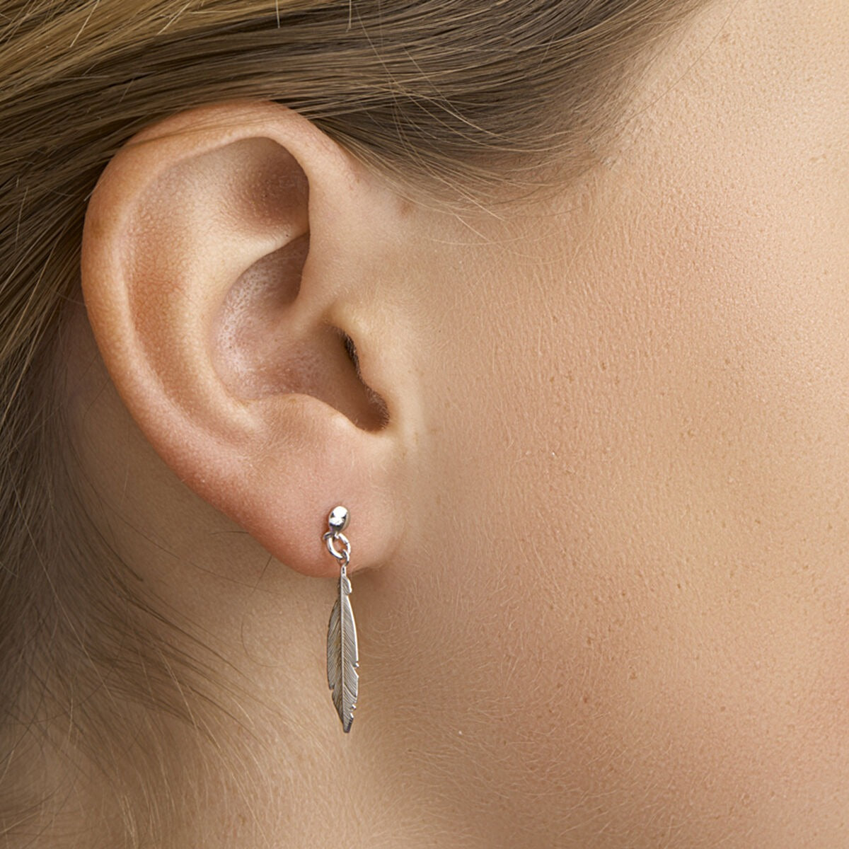 silver rhodium plated feather earrings