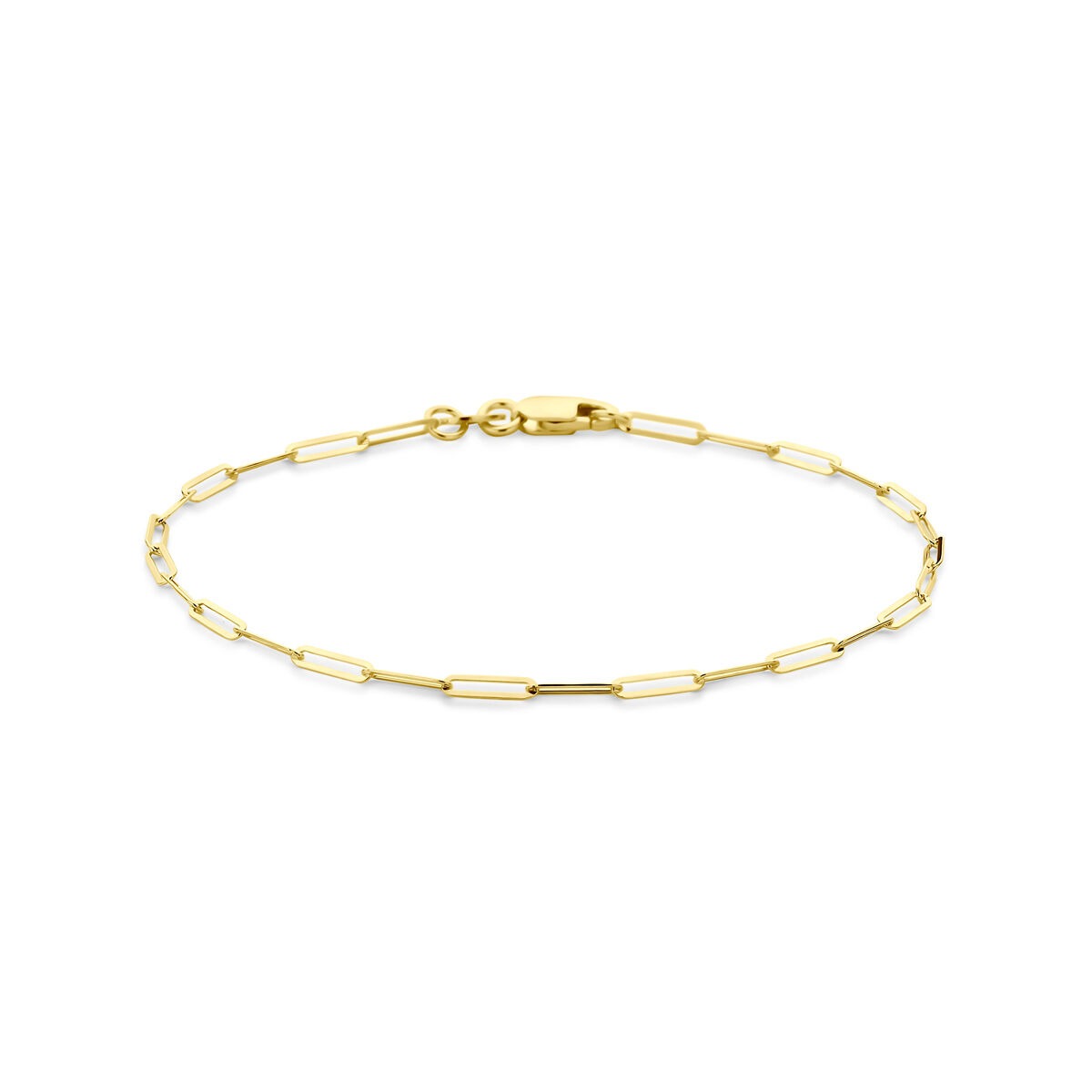 Gouden dames armband van 14k met paperclip schakels van 1,8 mm, lengte 18 cm.