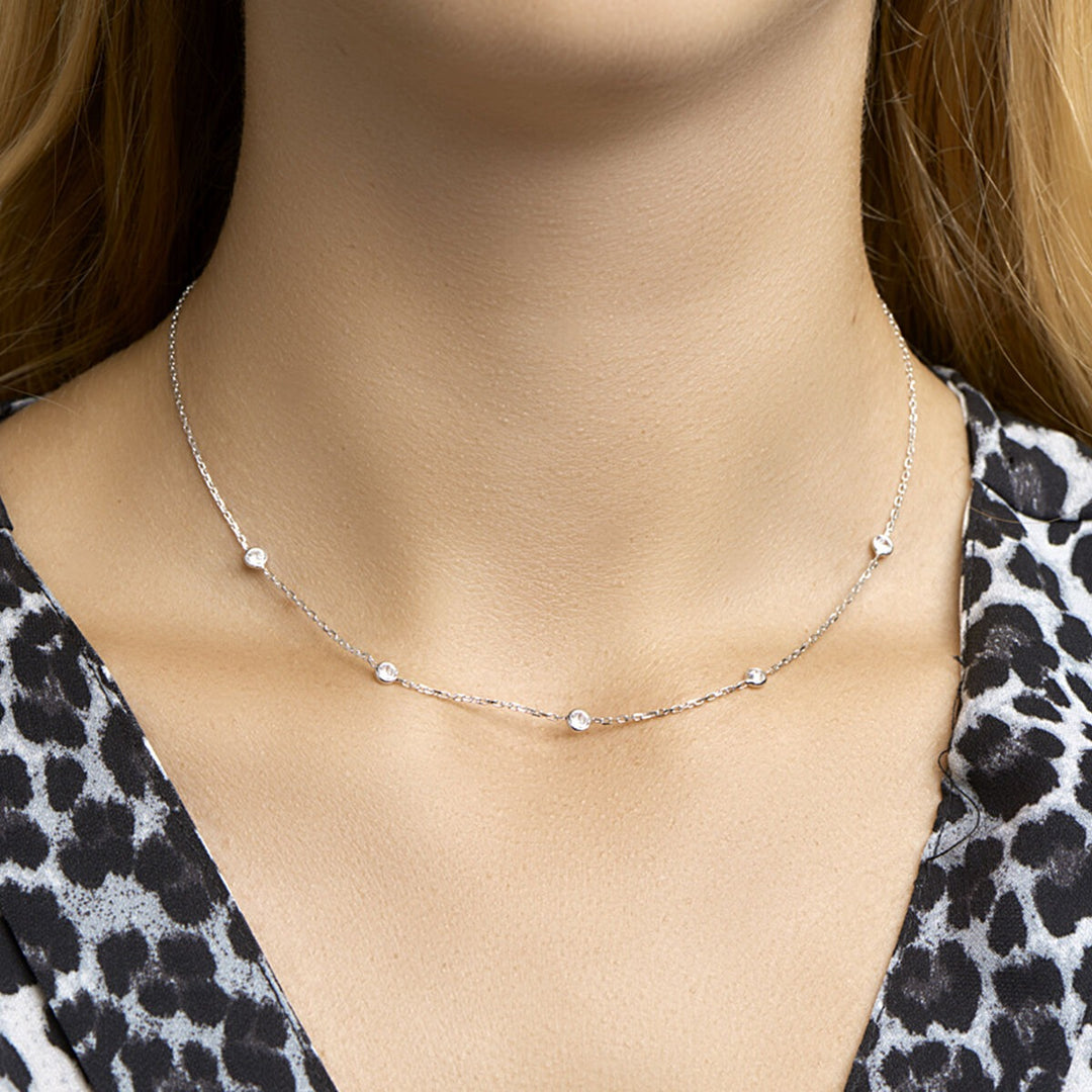 zirconia necklace 40 + 4 cm silver rhodium plated