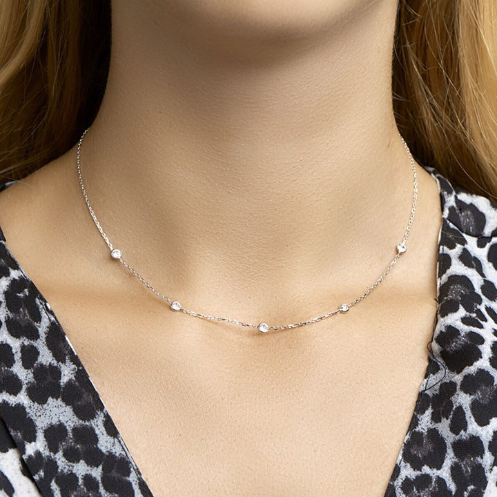 zirconia necklace 40 + 4 cm silver rhodium plated