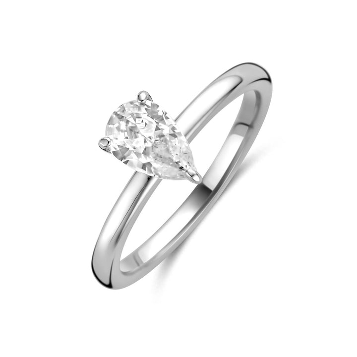 Zilveren solitaire ring met peer geslepen zirkonia