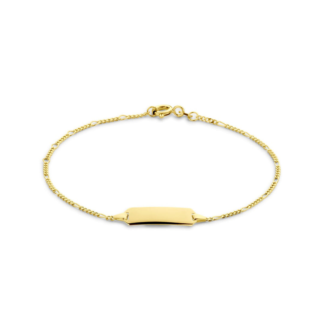 14k geelgouden graveerarmband dames – figaro schakel
