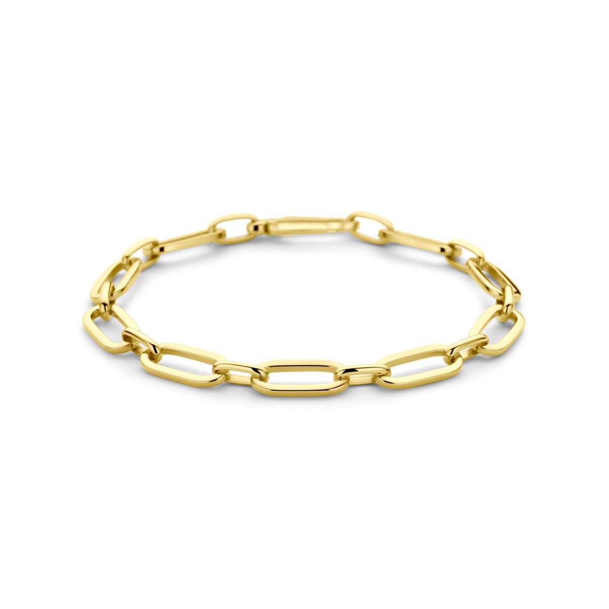 Geelgouden anker schakelarmband van 14k met een breedte van 6,5 mm en een glanzende afwerking.