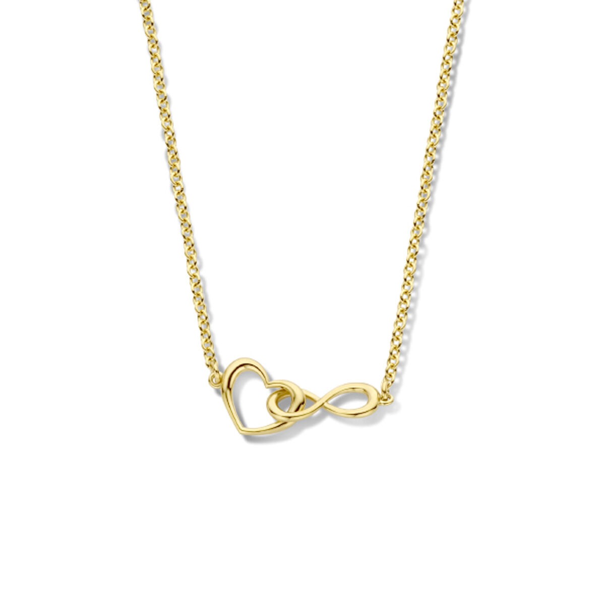 Geelgouden verguld 925 zilveren collier met een hart- en infinity-symbool.