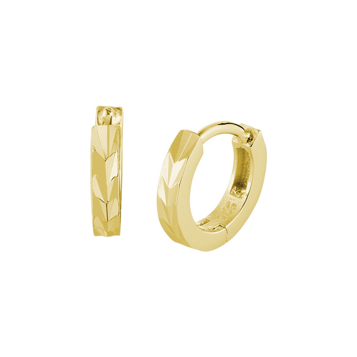 Vergulde zilveren klapoorringen van 12 mm met een gehamerde afwerking en een moderne, strakke vorm.