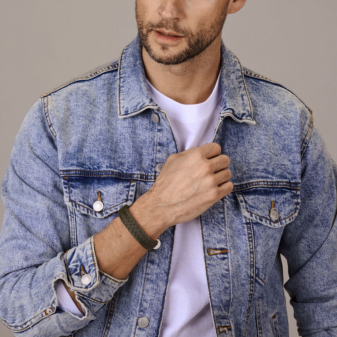 Leren Heren Armband Zwart met Gerhodineerd Zilver – 21 cm