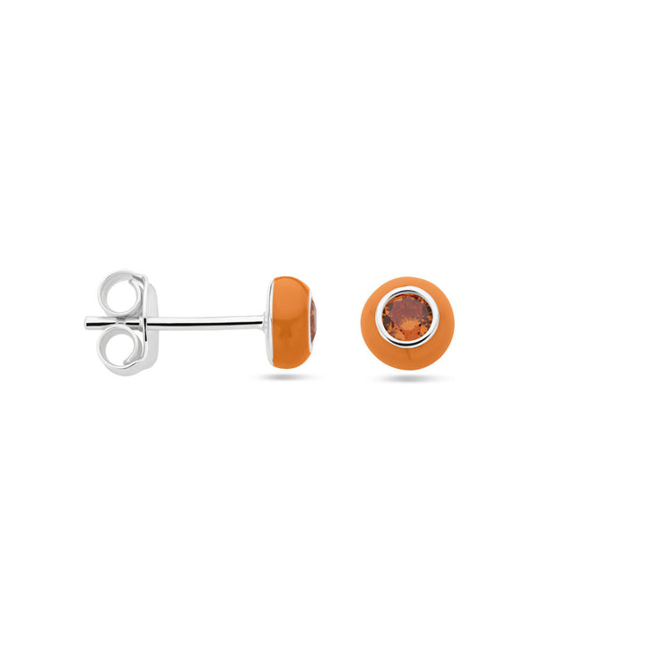 ear studs orange enamel and zirconia silver rhodium plated