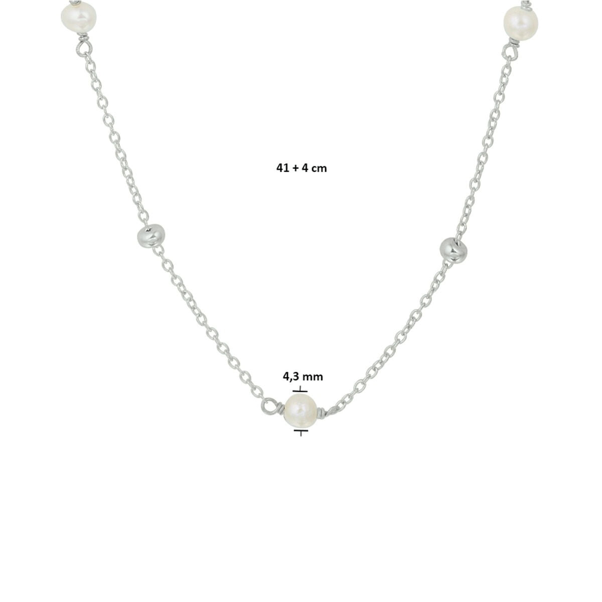 collier parel 41 + 4 cm zilver gerhodineerd