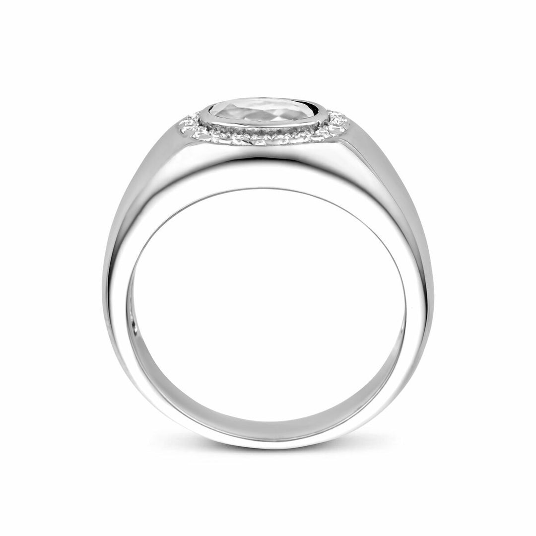 Gerhodineerd zilveren entourage ring met ovale zirkonia 10mm