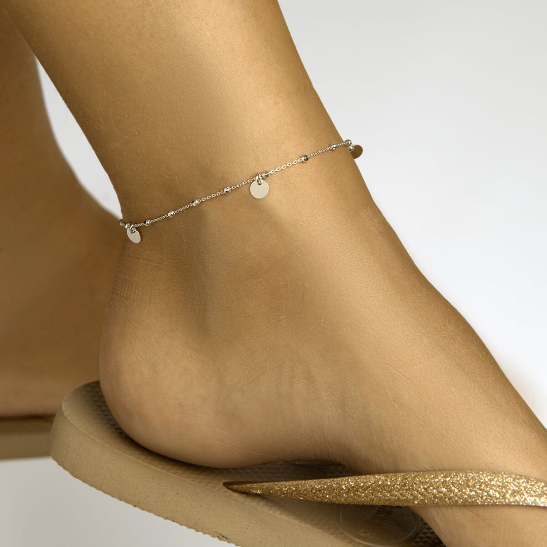 Zilveren enkelbandje met rondjes – gerhodineerd anker schakel