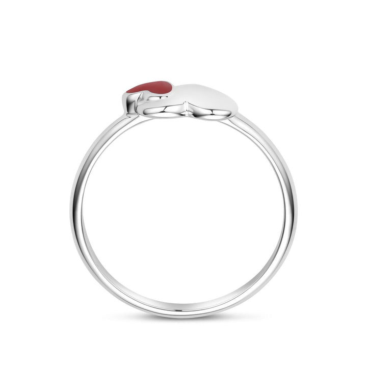 Zilveren kinder ring met rood hartje – gerhodineerd 925 zilver