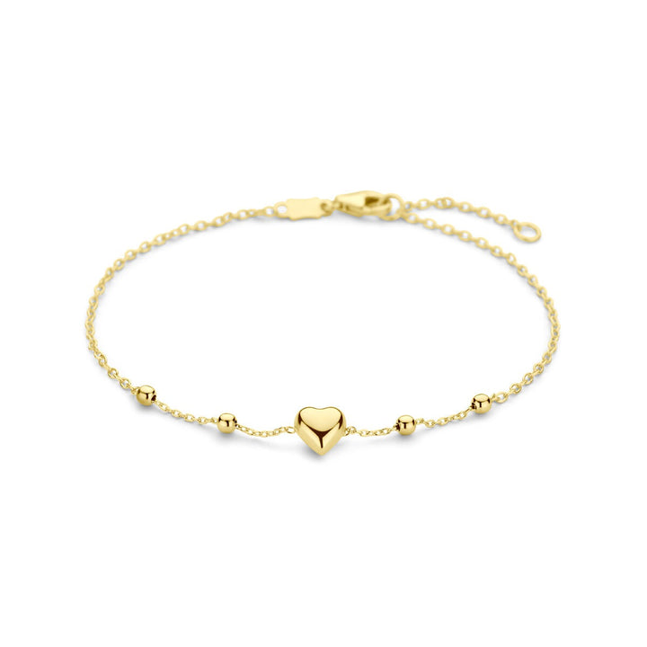 14k geelgouden armband met hartje en bolletjes