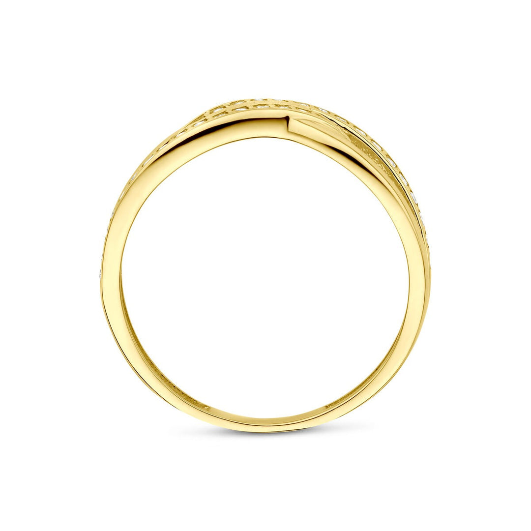 14k Geelgouden ring met zirkonia – entourage rijzetting, 6 mm breed