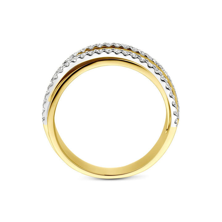 Bicolor 14k gouden ring met diamanten in rijzetting