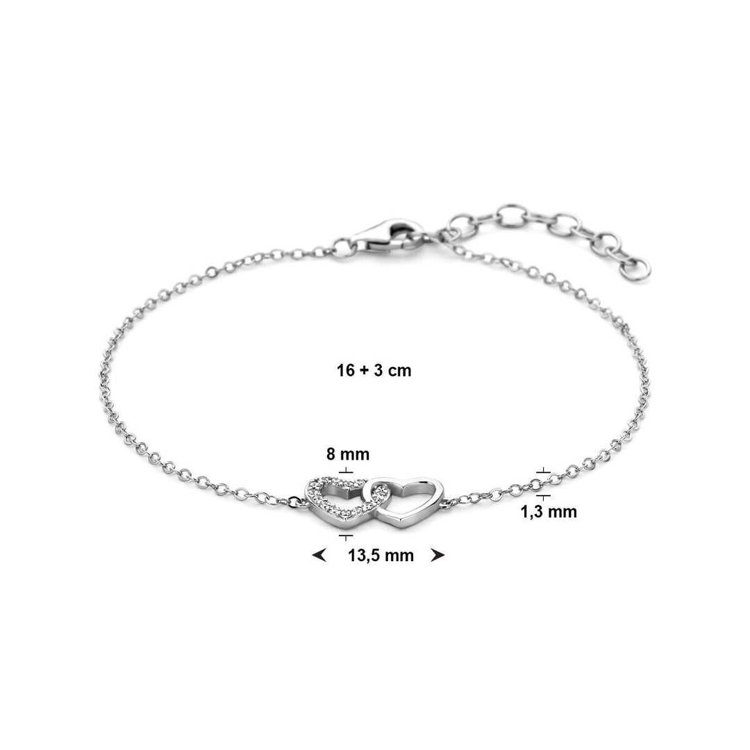 Zilveren hartjes armband met zirkonia – gerhodineerd