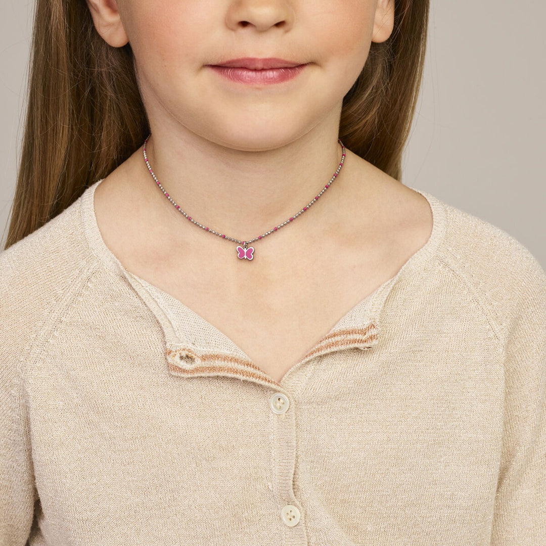 Gerhodineerd 925 zilveren kinder collier met vlinder