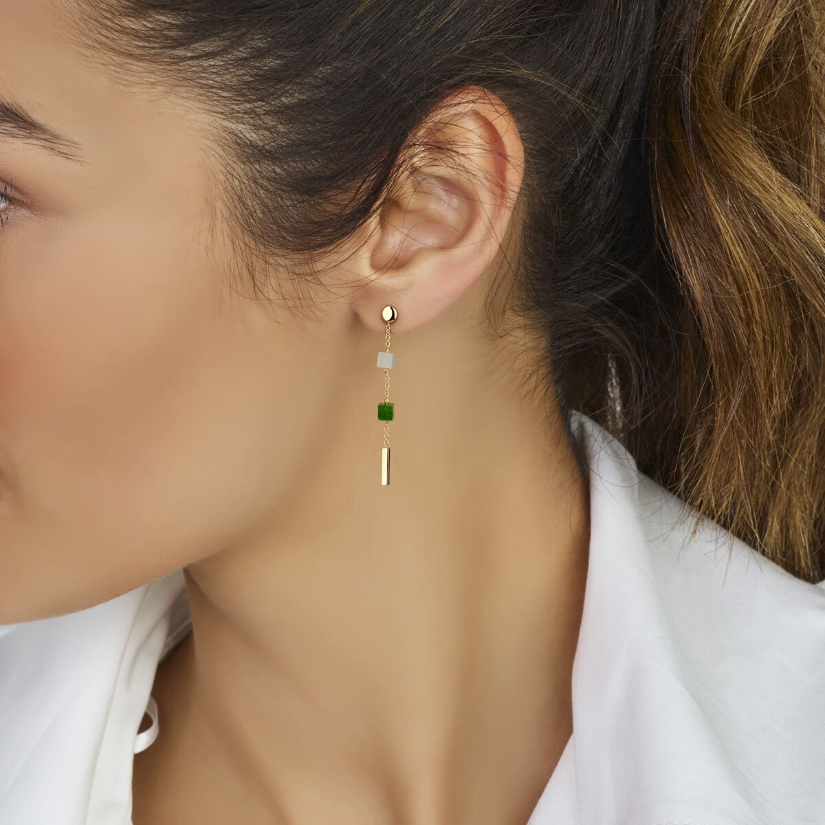 Gouden Oorhangers 14k met Blauw en Groen Kwartsiet – Dames