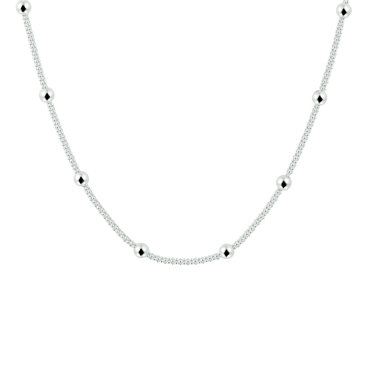 Zilveren gevlochten collier met bolletjes, zonder hanger.