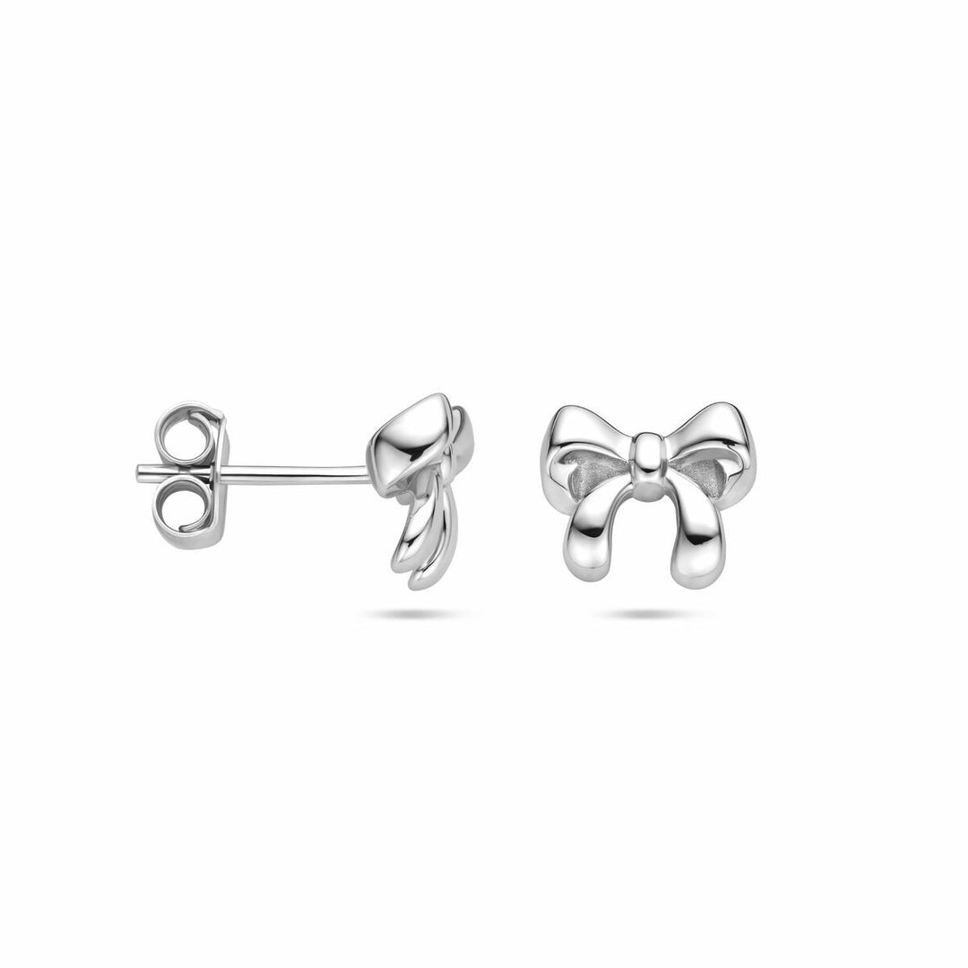 Gerhodineerd zilveren oorknoppen in strikvorm 8x9.5mm