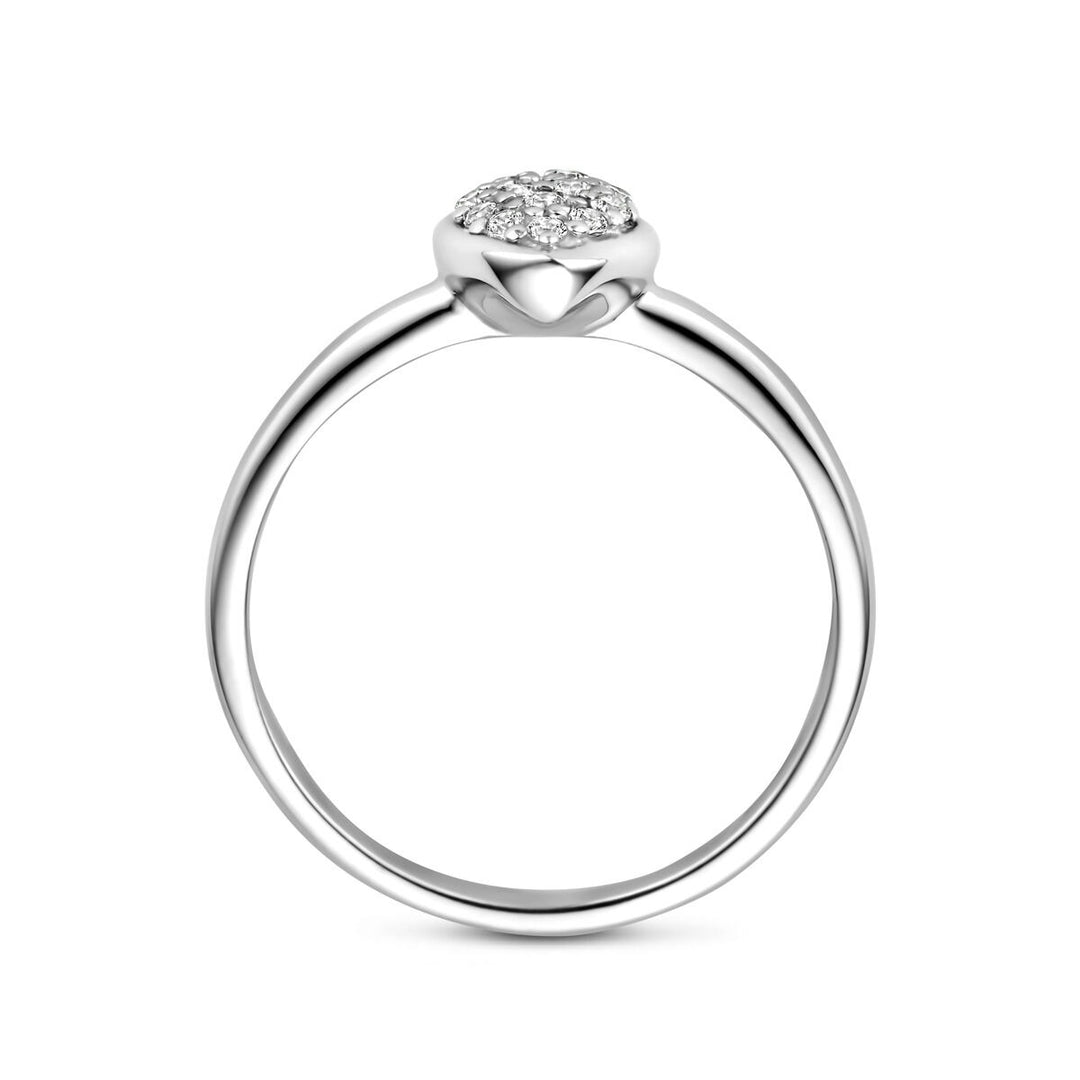 Zilveren dames ring met zirkonia – Gerhodineerd druppel ontwerp