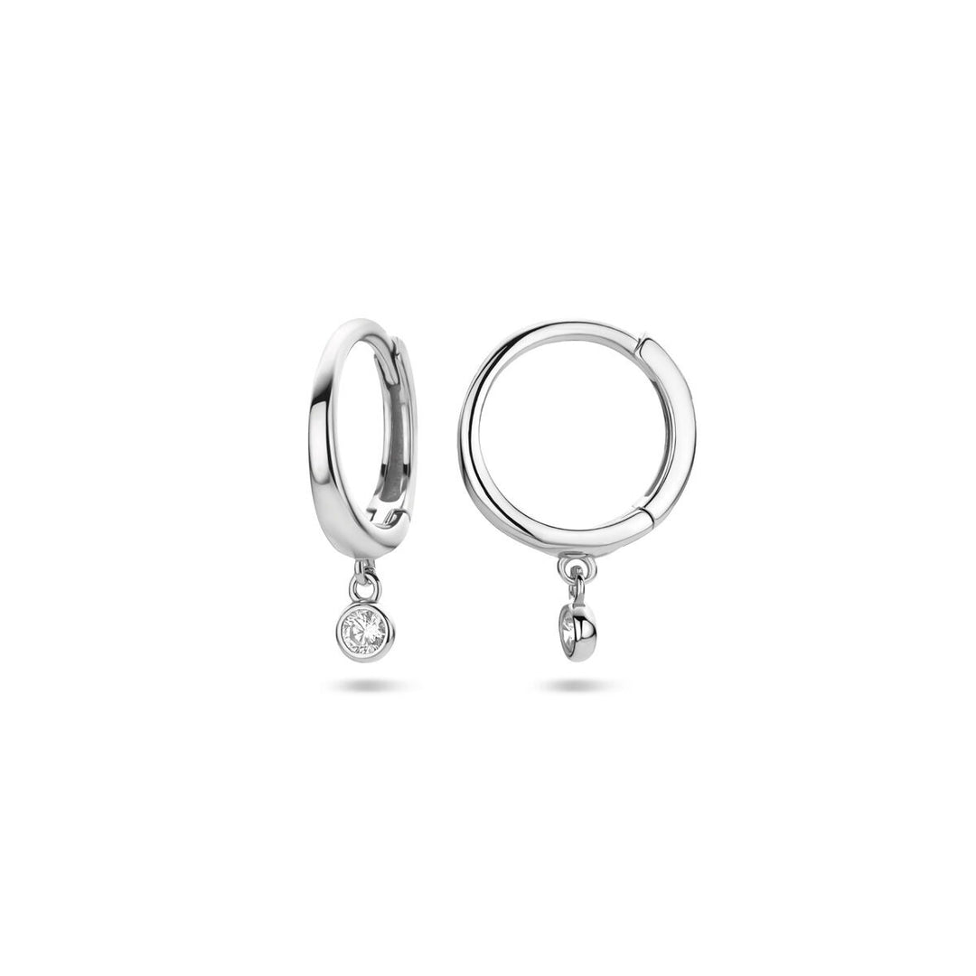 Zilveren klapoorringen met zirkonia – gerhodineerd 925 zilver, 16 mm hoog