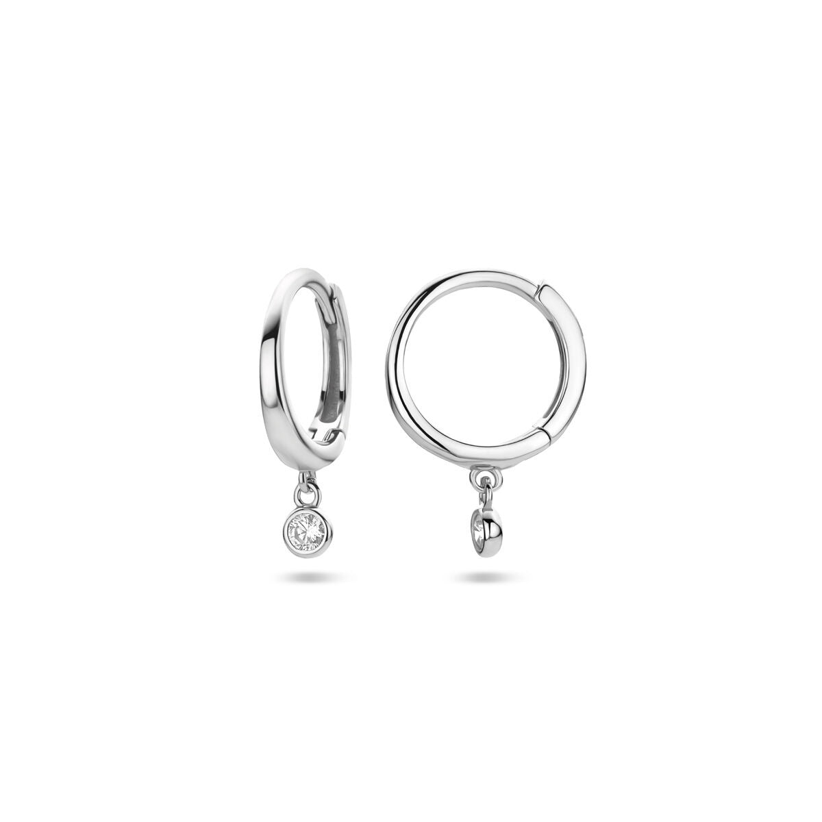 Zilveren klapoorringen met zirkonia – gerhodineerd 925 zilver, 16 mm hoog
