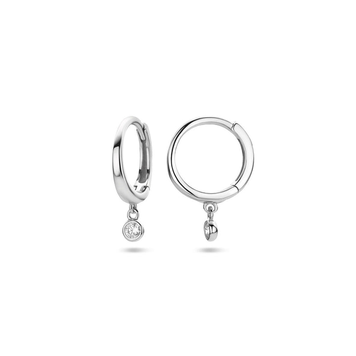 Zilveren klapoorringen met zirkonia – gerhodineerd 925 zilver, 16 mm hoog