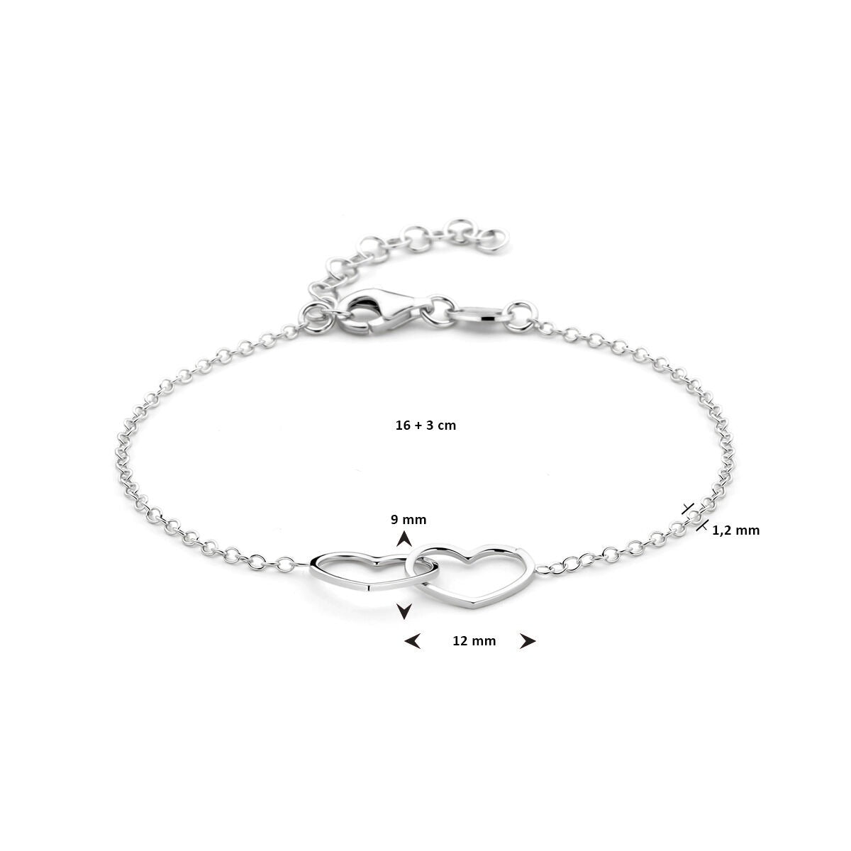 bracelet heart 16 + 3 cm silver rhodium plated