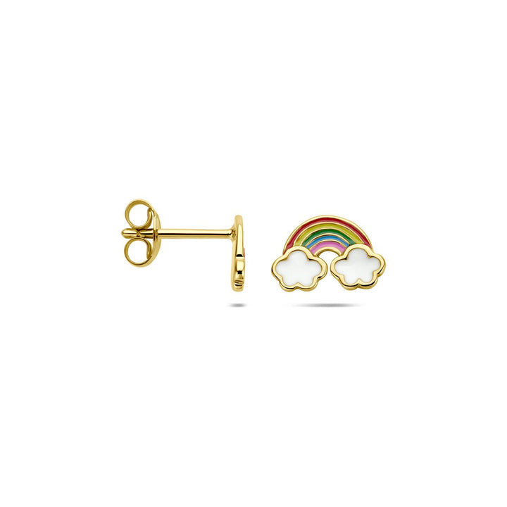 Verguld 925 Zilveren Kinder Oorknopjes Regenboog met Wolken
